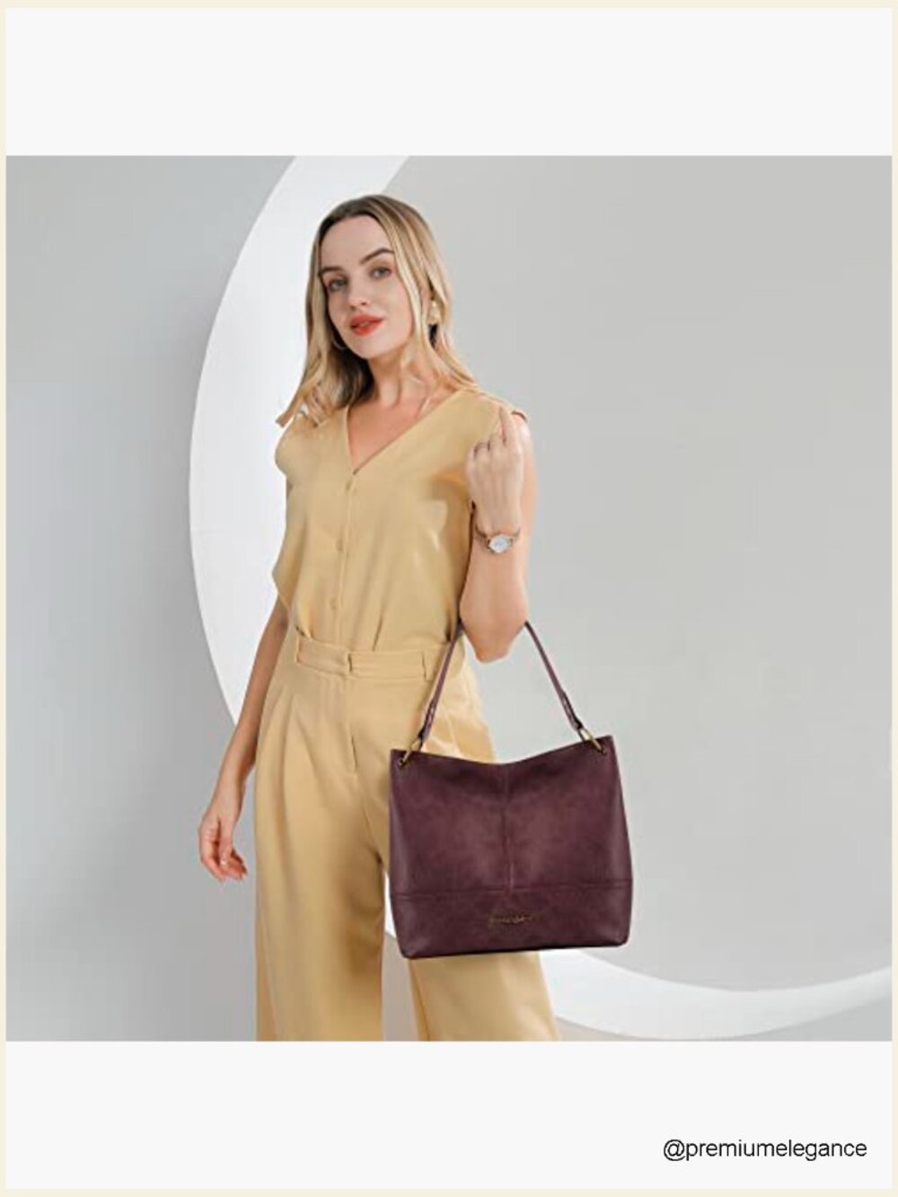 Hobo Bag with Back Pocket Shoulder Handbag Zipper Closure Large Capacity Vegan - Picture 2 of 7